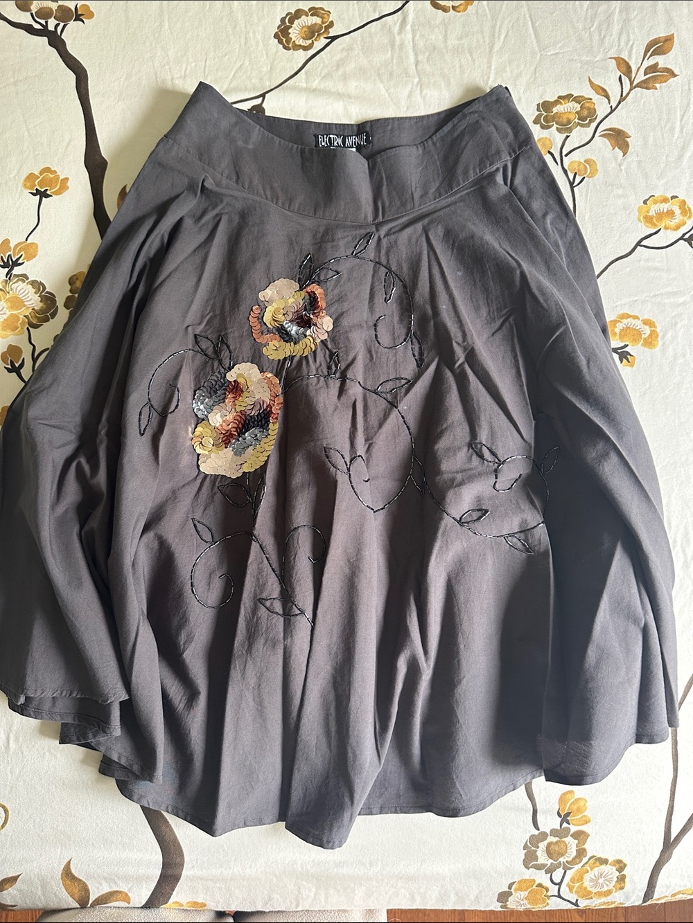 Brown Circle Skirt with metallic sequin Floral Embroidery